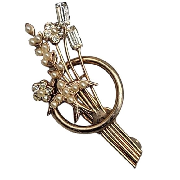 Antique Edwardian Floral Spray Brooch Seed Pearl Dove  Small Delicate Elegant - Picture 5 of 7